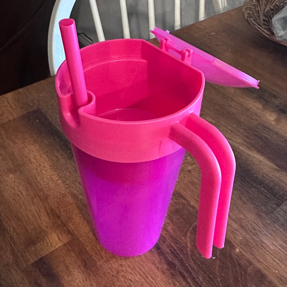 Bright Pink and Purple Tumbler with Straw and Snack tray